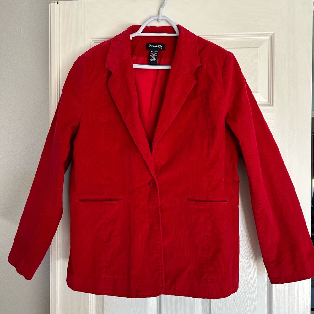 Denim & Co. Womens Large red Corduroy Jacket Coat Soft Pockets
